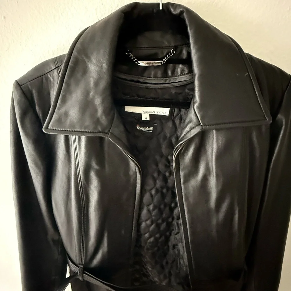 Wilson’s Black Leather Belted Jacket - Size M - Picture 6 of 16